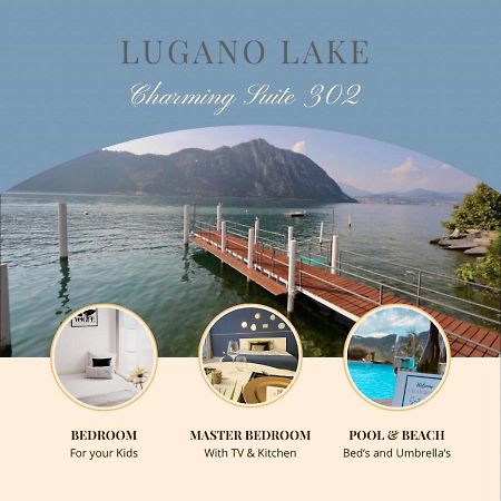 Luganersee, Pool, Strand, Parkplatz, Suite Bissone Exterior foto