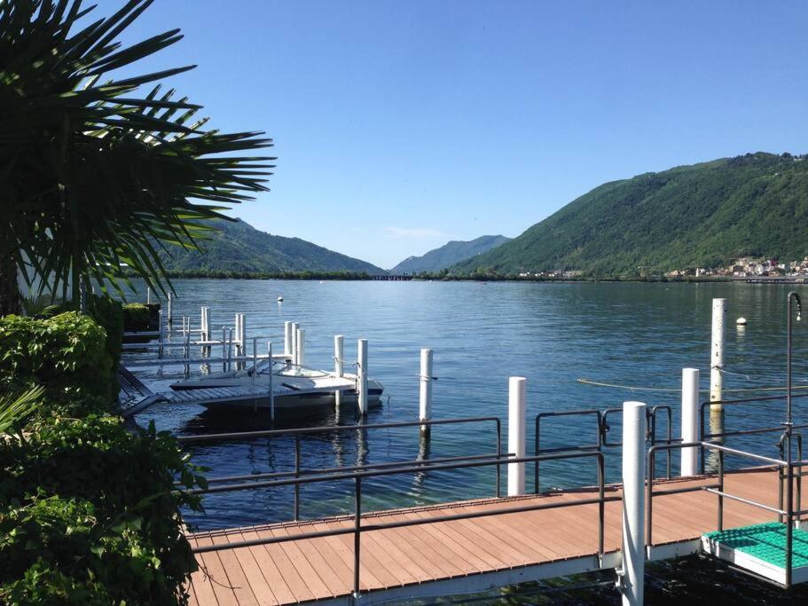 Luganersee, Pool, Strand, Parkplatz, Suite Bissone Exterior foto