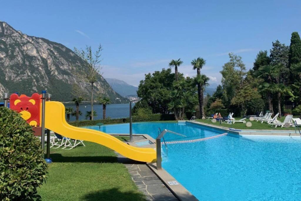 Luganersee, Pool, Strand, Parkplatz, Suite Bissone Exterior foto