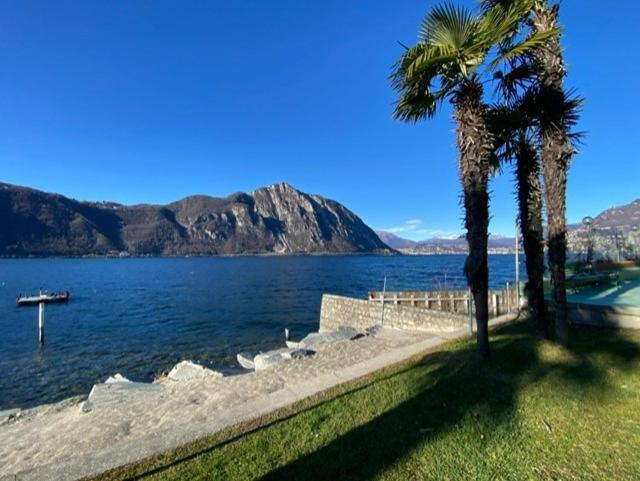 Luganersee, Pool, Strand, Parkplatz, Suite Bissone Exterior foto